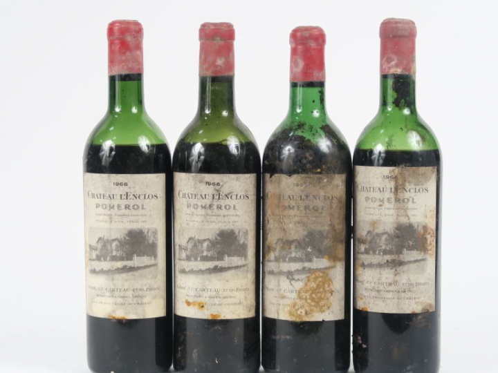 4 BOUTEILLES CHÂTEAU L'ENCLOS POMEROL - 1966 - 1 HEP/1 MEP-BEP/1 BEP/1