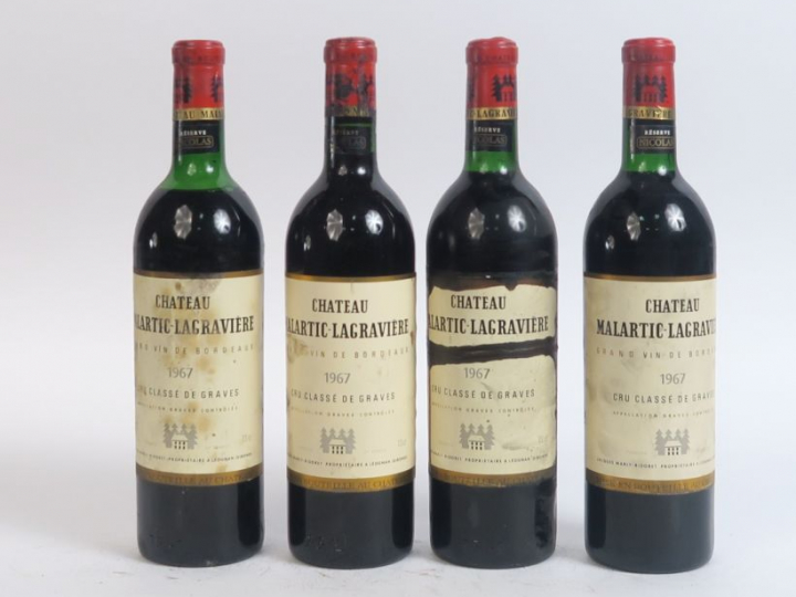 5 BOUTEILLES CHÂTEAU MALARTIC LAGRAVIERE CC GRAVES - 1967 - 2 BG/1 HEP