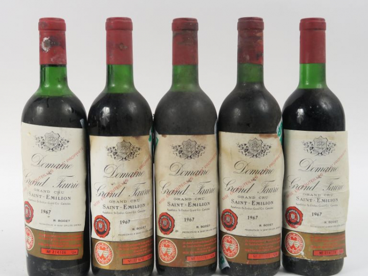 5 BOUTEILLES DOMAINE GRAND FAURIE GC ST EMILION - 1967 - 1 BG/2 LB/2 H