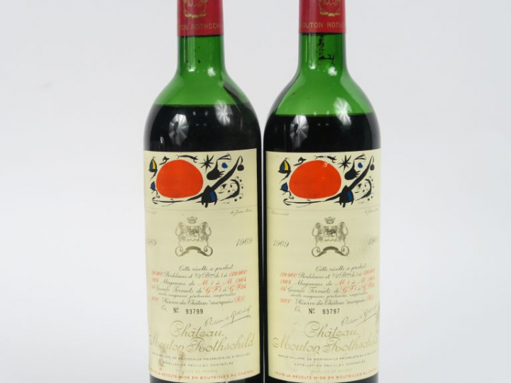 2 BOUTEILLES CHÂTEAU MOUTON ROTHSCHILD 1er GCC PAUILLAC - 1969 - BEP