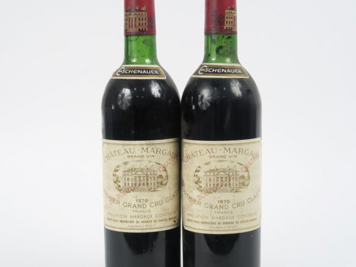 2 BOUTEILLES CHÂTEAU MARGAUX 1er GCC GRAVES - 1970 - MEP/ES