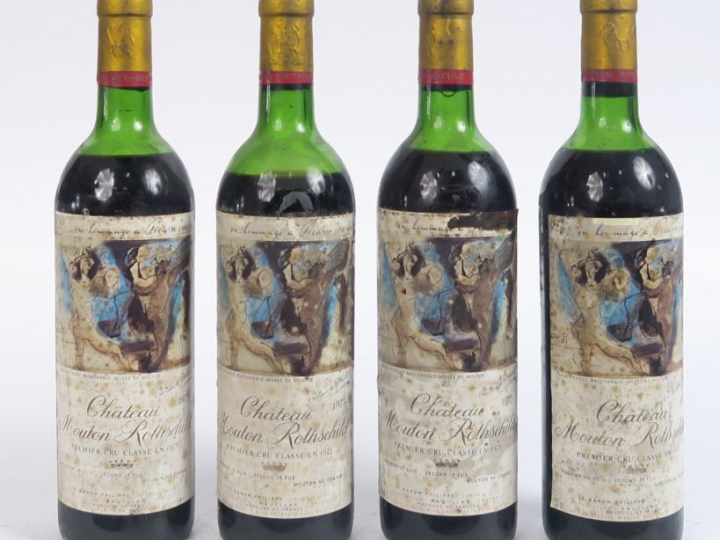 4 BOUTEILLES CHÂTEAU MOUTON ROTHSCHILD 1er GCC PAUILLAC - 1973 - 3 MEP