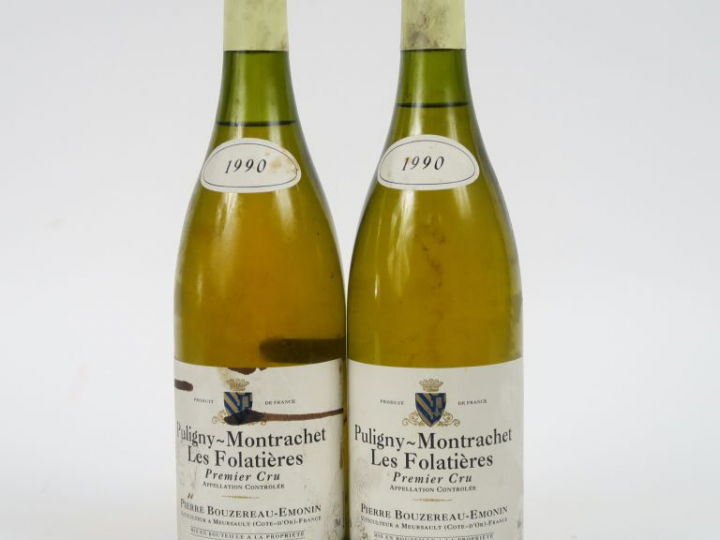 2 BOUTEILLES PULIGNY MONTRACHET 1er CRU 'LES FOLATIERES' P. BOUZEREAU 