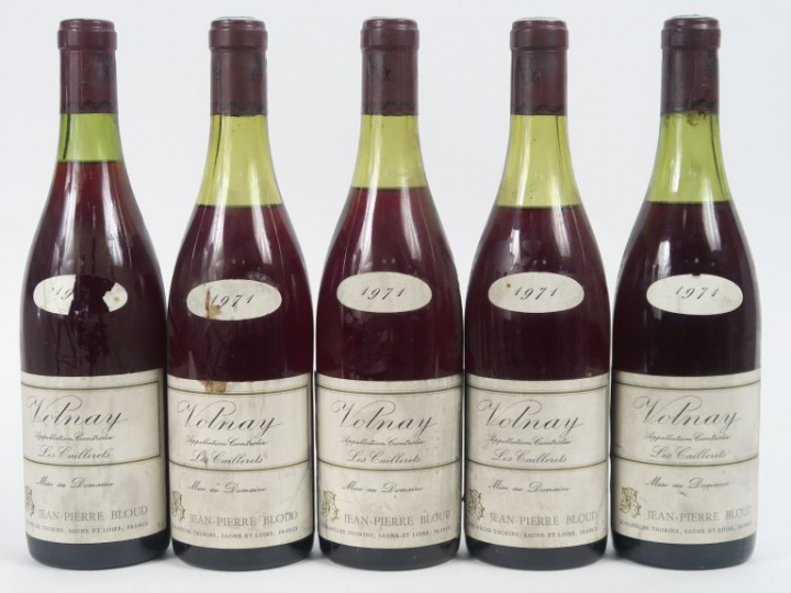 5 BOUTEILLES VOLNAY 'LES CAILLERETS' J.P. BLOUD - 1971 - 1 à 3 CM/2 à 