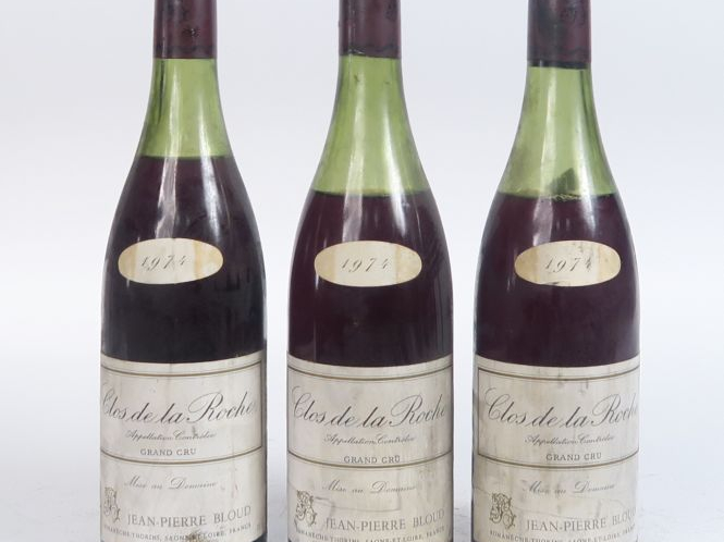 3 BOUTEILLES CLOS DE LA ROCHE GC J.P. BLOUD - 1974 - 1 à 4 CM/1 à 6 CM