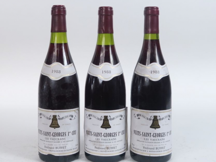 3 BOUTEILLES NUITS SAINT GEORGES 1er CRU 'LES VAUCRAINS' FERDINAND BUF