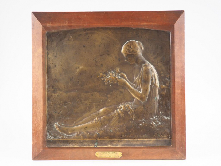 RAOUL BENARD. "Roma 1913". Plaque en bronze signée et titrée en bas à 