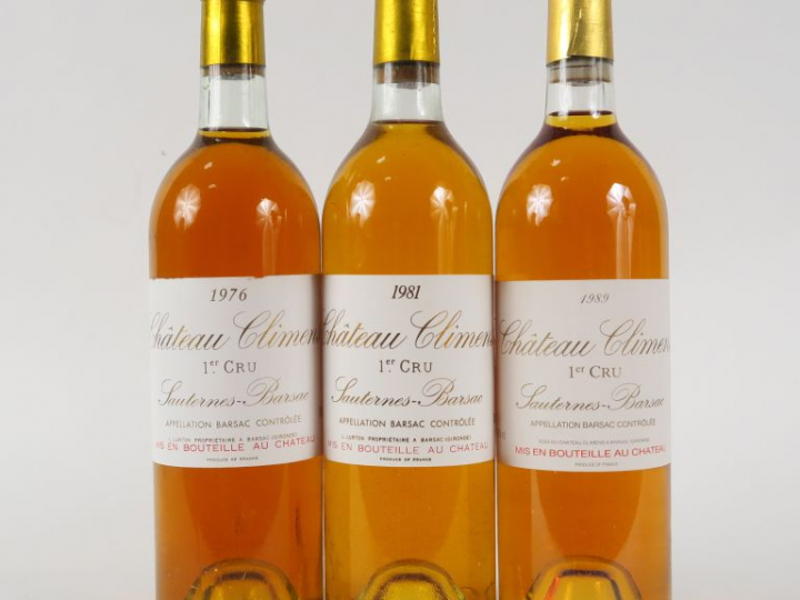 3 BOUTEILLES CHÂTEAU CLIMENS 1er CC SAUTERNES : 1 de 1976 BG - 1 de 19