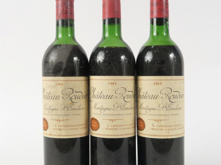 3 BOUTEILLES CHÂTEAU ROUDIER MONTAGNE ST EMILION - 1964 - 1 MEP/2 BEP