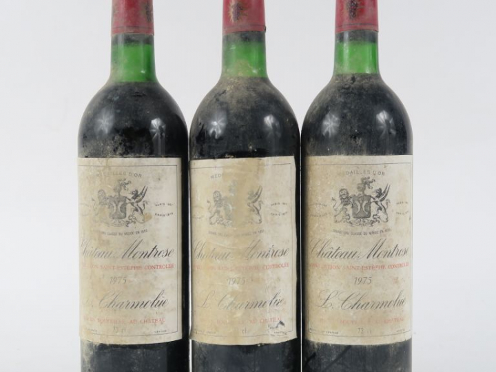 3 BOUTEILLES CHÂTEAU MONTROSE GCC ST ESTEPHE - 1975 - BG/BLS