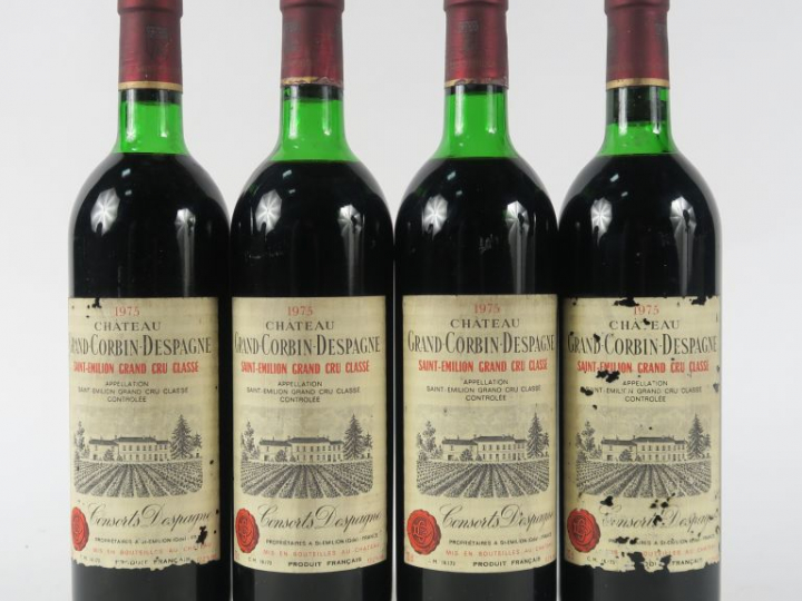 4 BOUTEILLES CHÂTEAU GRAND CORBIN DESPAGNE GC ST EMILION - 1975 - 1 LB