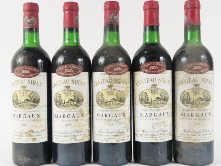 5 BOUTEILLES CHÂTEAU SIRAN MARGAUX - 1975 - 1 BG/2 LB/2 HEP