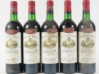 Vente aux enchères 5 BOUTEILLES CHÂTEAU SIRAN MARGAUX - 1975 - 1 BG/2 LB/2 HEP