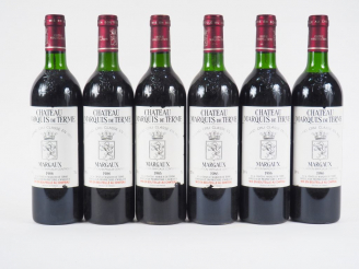 Vente aux enchères 6 BOUTEILLES CHÂTEAU MARQUIS DE TERME GCC MARGAUX - 1986 - CBO - 3 BG/