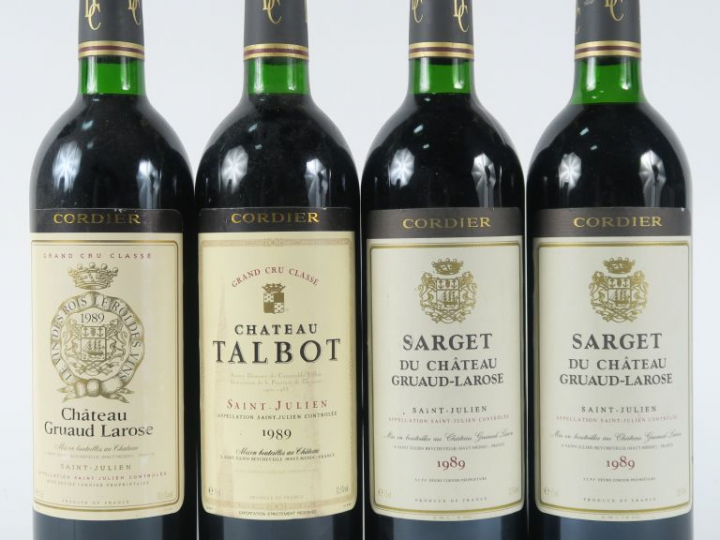 4 BOUTEILLES ST JULIEN 1989 : 1 CHÂTEAU TALBOT GCC BG - 1 CHÂTEAU GRUA