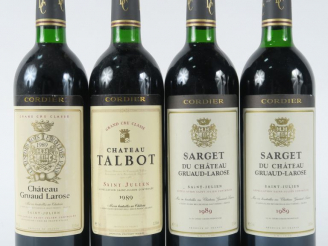 Vente aux enchères 4 BOUTEILLES ST JULIEN 1989 : 1 CHÂTEAU TALBOT GCC BG - 1 CHÂTEAU GRUA