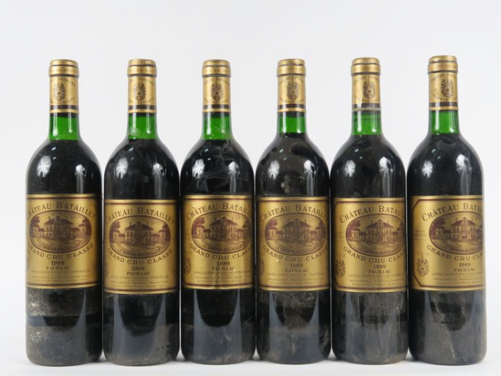 6 BOUTEILLES CHÂTEAU BATAILLEY GCC PAUILLAC - 1989 -CBO - 4 BG/2 LB