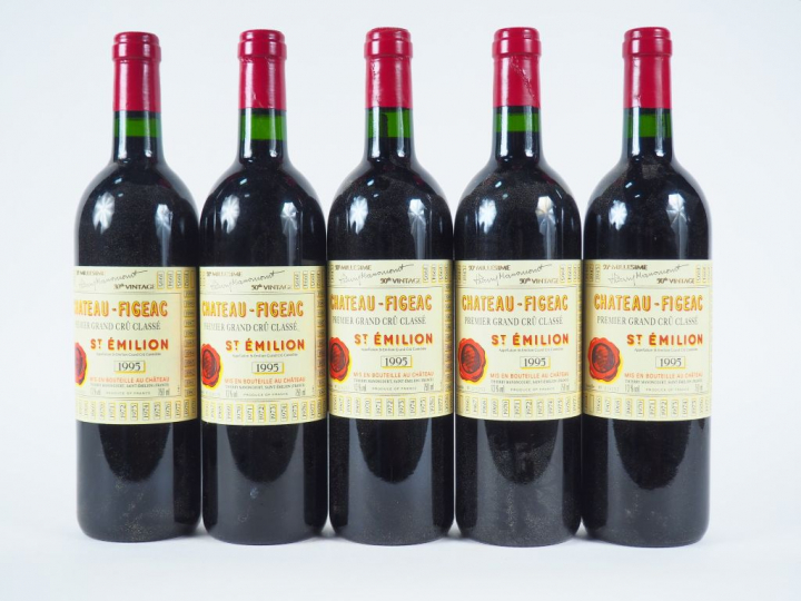 5 BOUTEILLES CHÂTEAU FIGEAC 1er GCC ST EMILION - 1995 - CBO - 50e MILL