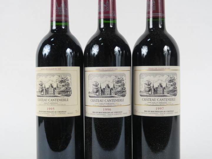 3 BOUTEILLES CHÂTEAU CANTEMERLE GCC HAUT MEDOC : 1 de 1995 - 1 de 1996