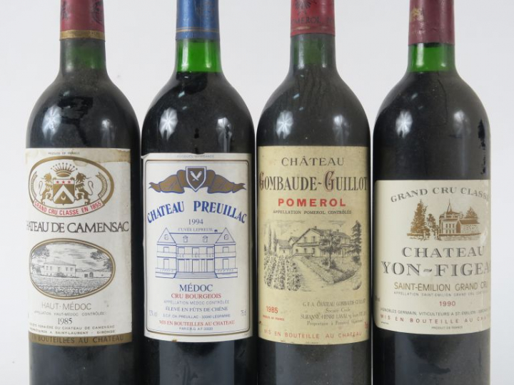 4 BOUTEILLES : 1 CHÂTEAU YON FIGEAC GC ST EMILION 1990 BG - 1 CHÂTEAU 