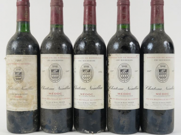 5 BOUTEILLES CHÂTEAU NOAILLAC CB MEDOC : 1 de 1986 - 1 de 1996 - 3 de 