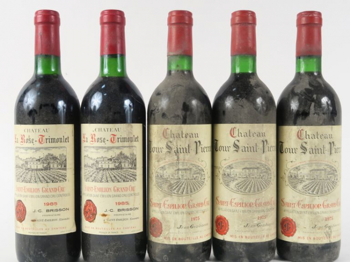 5 BOUTEILLES GC ST EMILION : 2 LA ROSE TRIMOULET 1985 LB - 3 CHÂTEAU T