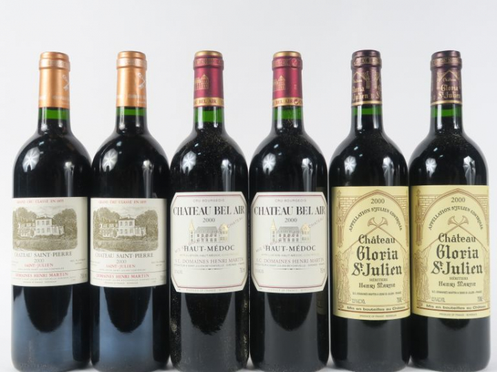 6 BOUTEILLES DOMAINES HENRI MARTIN 2000 : 2 CHÂTEAU GLORIA ST JULIEN -