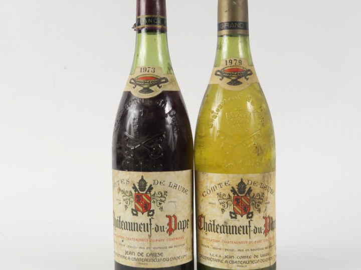 2 BOUTEILLES CHATEAUNEUF DU PAPE JEAN LOZES : 1 BLANC de 1979 - 1 ROUG