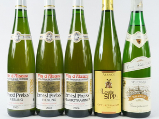 Vente aux enchères 5 BOUTEILLES : 3 ERNEST PREISS (2 RIESLING 2003 - 1 GEWURZTRAMINER 200