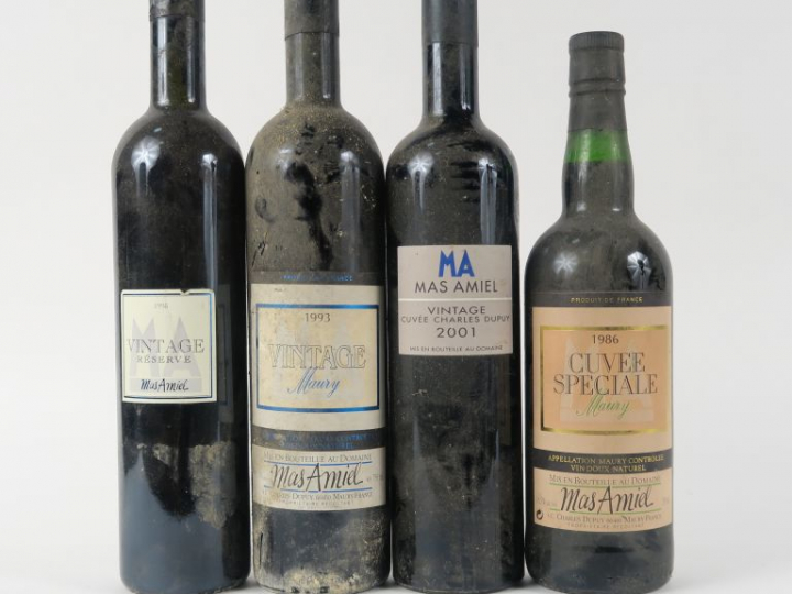 4 BOUTEILLES MAURY MAS AMIEL : 1 de 1986 - 1 de 1993 - 1 de 1995 - 1 d