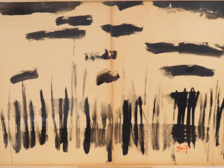 Vente aux enchères T'ANG Haywen.  "composition abstraite" Encre sur papier, signée en bas