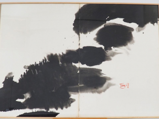 Vente aux enchères T'ANG Haywen.  "composition abstraite" Encre sur papier, signée en bas