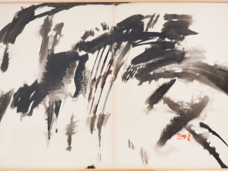 Vente aux enchères T'ANG Haywen.  "composition abstraite" Encre sur papier, signée en bas