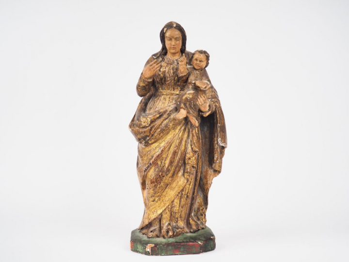 Vierge à l'enfant fin XVIIIème - début XIXème en bois sculpté polychro