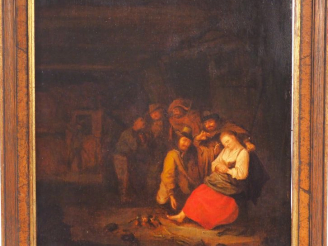 Vente aux enchères Ecole Hollandaise XVIIème. "Les brigands" Huile sur panneau. Dim. 40.5