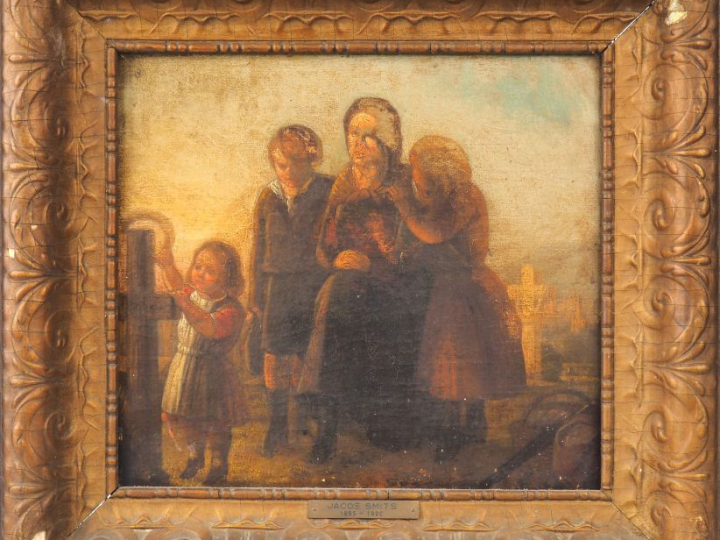 Jakob SMITS (attribué à). "Le recueillement". Huile sur toile signée d