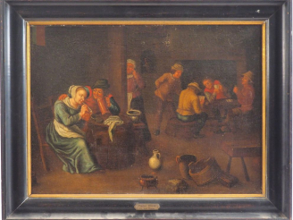 Vente aux enchères Ecole hollandaise XIXème dans le gout de David Teniers. "Scène de tave