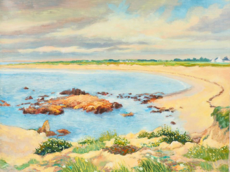 Vente aux enchères André VIGNOLES. "La plage à la pointe de la torche". Huile sur toile s