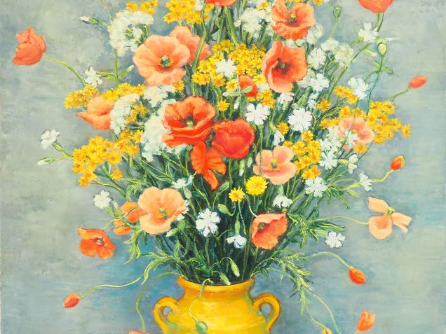 André VIGNOLES. "Silènes et coquelicots". Huile sur toile, signée en b