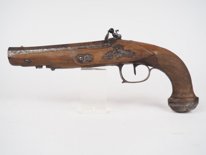 Pistolet d'arçon à silex 1er Empire par Offrey fils comme en atteste l