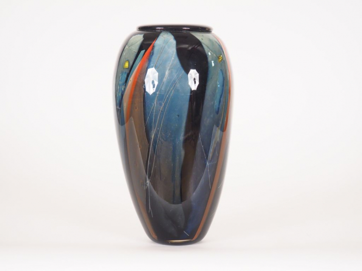 Claude MONOD. Vase ovoïde en verre à décor de motifs intercalaires abs