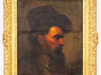 Vente aux enchères DIETRICH (entourage de). "Profil d'homme en armure". Huile sur sur pan