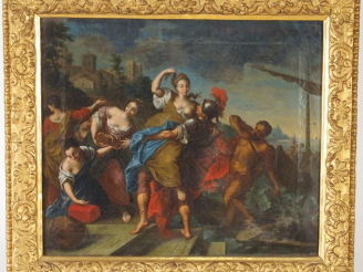 Vente aux enchères Ecole française XVIIème "Scènes mythologiques". Paire d'huiles sur toi