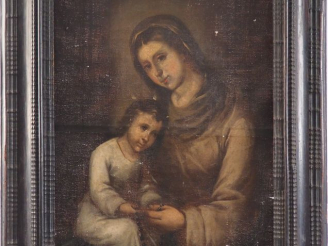Vente aux enchères Ecole française XVIIIème. "Vierge à l'enfant". Huile sur toile dans so