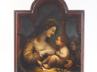 Vente aux enchères Ecole française fin XVIIIème - début XIXème. "Vierge à l'enfant". Huil