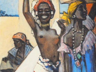Vente aux enchères Arthur FOÄCHE. "Femmes d'Afrique noire". Huile sur toile, signée en ba