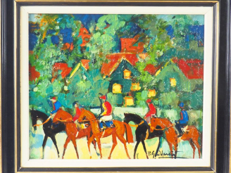 Vente aux enchères Pierre GAILLARDOT.  "Course de chevaux". Huile sur toile, signée en ba