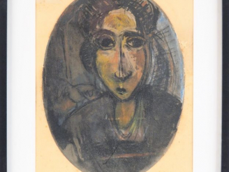 Vente aux enchères HAUSER. "Portrait de femme en médaillon". Pastel signé, titré et daté 