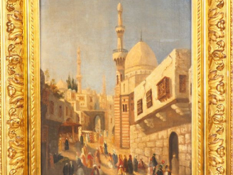 Vente aux enchères Pierre Victor LOTTIN de LAVAL. "Noce arabe au Caire". Huile sur toile,