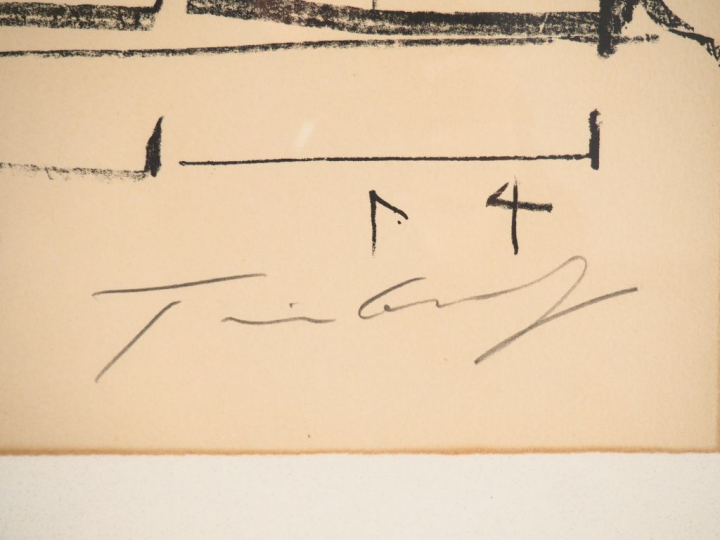 Jean TINGUELY. "Variations sur une feuille morte". Lithographie en noi